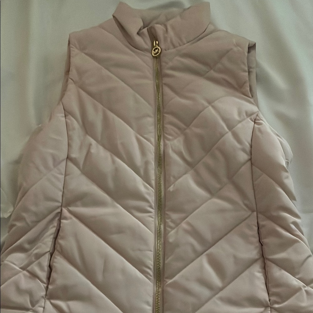Michael Kors Pink Quilted Vest with Stand-up Collar